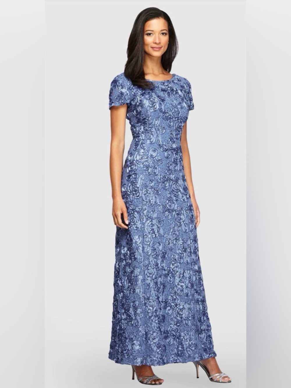 Alex Evenings Periwinkle Blue Sequin Rosette Lace A-Line Gown Size 24W $269